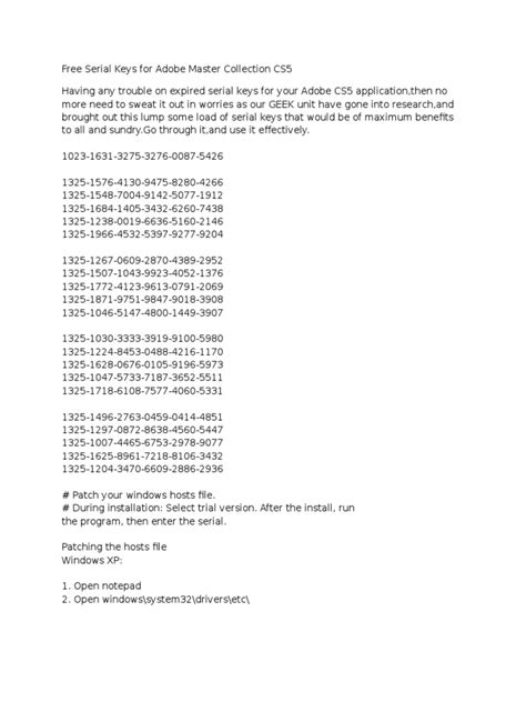 Free Serial Keys for Adobe Master Collection CS5 .